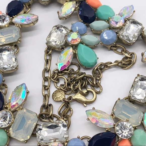 J. Crew Mint Green Navy Opalescent Jeweled Necklace - Picture 3 of 4